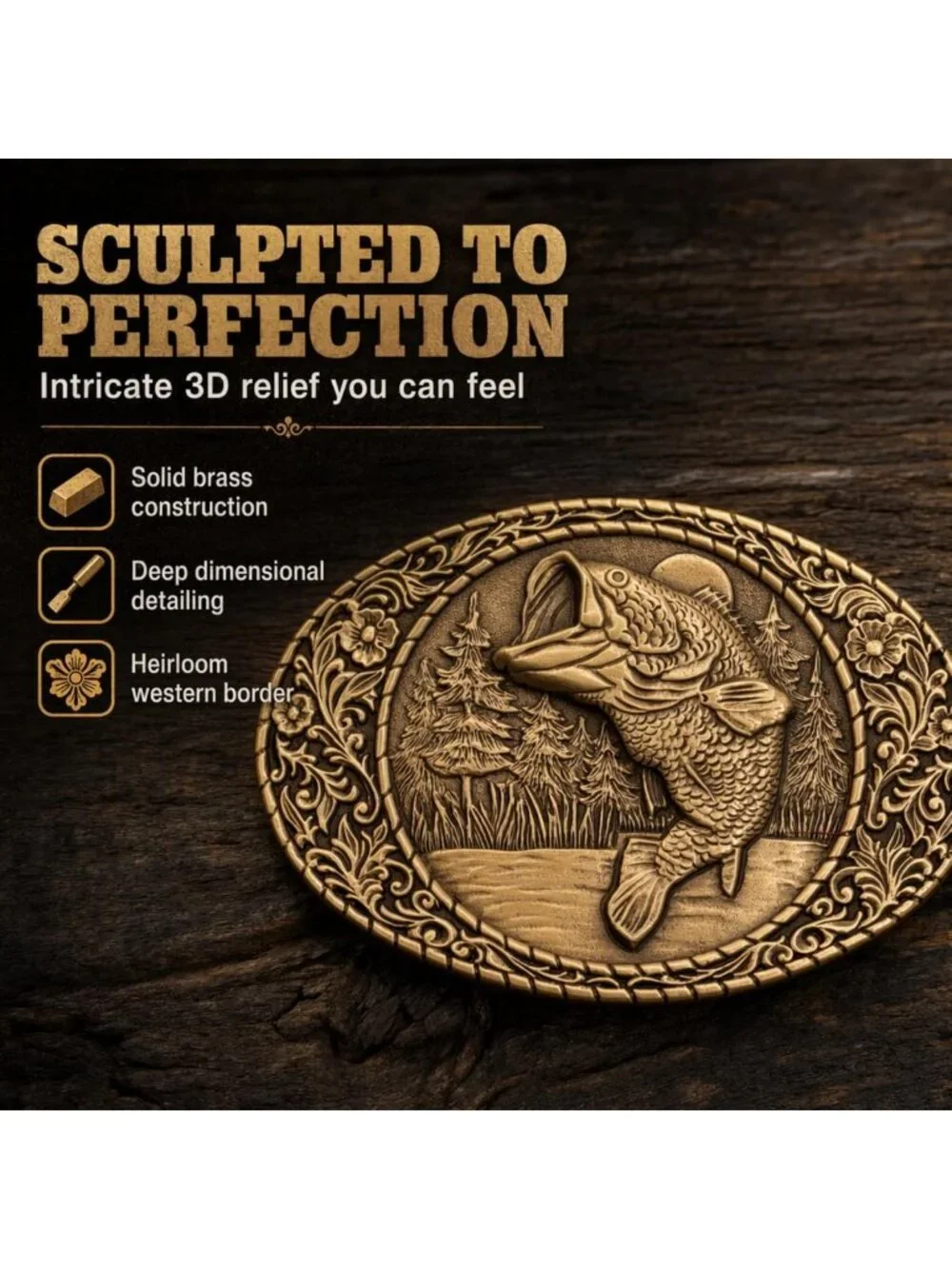 Largemouth Bass Western Frame Brass Buckle - Unique Metal Craft Accessory